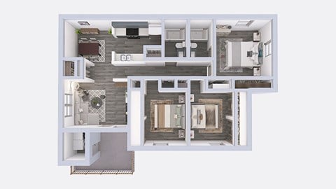 Floor plan for 3 beds, 2 baths, 1166 sqft